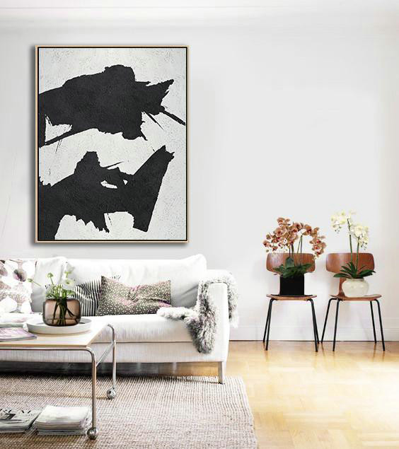 Modern Canvas Art,Black And White Minimal Painting On Canvas - Giant Wall Decor